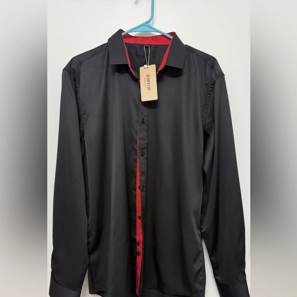 Jemitop Men's Black Shirt Jacket with Red Trim Size M - Picture 2 of 9